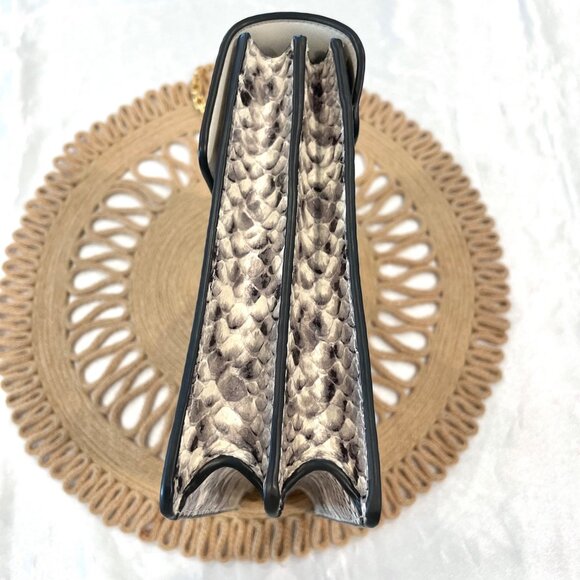 Tory Burch Gemini Link Chain Embossed Medium Shoulder Bag Natural Snakeskin - Picture 5 of 12